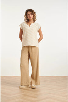 Smashed Lemon V-hals top met diagonale print | Beige - XXL