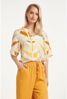 Smashed Lemon V hals top met oranje aztec print | Wit - XS