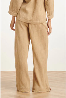 Smashed Lemon Wide leg mousseline broek met strikkoord | Beige - XL