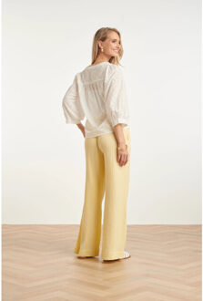 Smashed Lemon Wide leg mousseline broek met strikkoord | Geel - XXXL