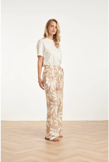 Smashed Lemon Wide leg pantalon met bloemprint beige/wit | - XXXL