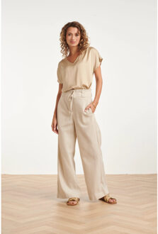 Smashed Lemon Wide leg pantalon met koordsluiting en met glitterdetail | Beige - XXL