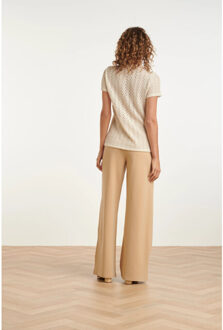 Smashed Lemon Zand wide leg pantalon met elastische taille | Beige - XL