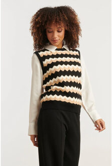 Smashed Lemon Zigzag top in zwarten zand – mouwloze gebreide spencer | - XS