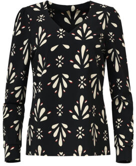 Smashed Lemon Zwart en wit getailleerde top met ornamentaal print in travelkwaliteit | - XL