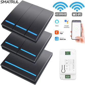 SMATRUL Tuya Wall Smart APP WiFi Switch Light 1/2/3 Gang Wireless RF 433Mhz Push Button DIY Relay Timer Module Google Home Alexa