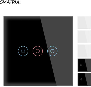 SMATRUL Wall Light Touch Sensor Switch No Neutral Wire Required 1 2 3 Gang 1 Way EU UK Power Crystal Glass Panel 110V 220V Home