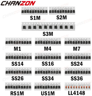 SMD Fast Switching Schottky Diode Assorted Kit Set (M1 M4 M7 S1M S2M S3M SS14 SS16 SS24 SS26 SS34 SS36 RS1M US1M LL4148)