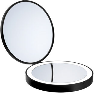 Smedbo Make Up Reis Vergrotende Spiegel Met Verlichting Diameter 12 cm ABS Zwart Smedbo