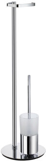 Smedbo Reserverolhouder Smedbo Outline met Borstelhouder Mat Glas Container Rond 23x78 cm Chroom