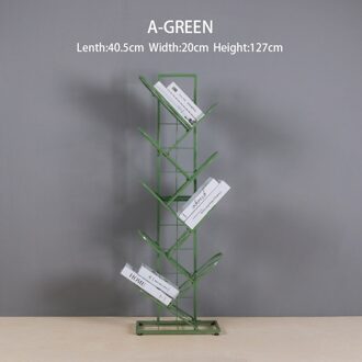 Smeedijzeren Boom-Vormige Boekenplank Meerlaagse Vloer Boekenkast Voor Woonkamer Studie Kantoor Eenvoudige Boekenplank A-groen