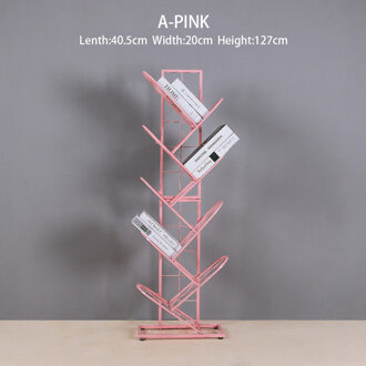 Smeedijzeren Boom-Vormige Boekenplank Meerlaagse Vloer Boekenkast Voor Woonkamer Studie Kantoor Eenvoudige Boekenplank A-roze