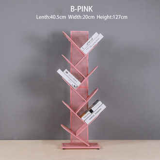 Smeedijzeren Boom-Vormige Boekenplank Meerlaagse Vloer Boekenkast Voor Woonkamer Studie Kantoor Eenvoudige Boekenplank B-roze