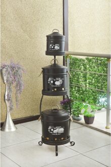 Smeedijzeren Gedessineerde Aardappel, Ui En Knoflook Emmer Set.