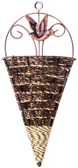 Smeedijzeren Opknoping Mand Natuurlijke Rotan Rieten Kegelvorm Opknoping Bloem Plant Pot Indoor Outdoor Decoratie Donker Kaki