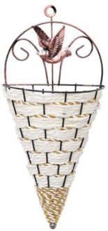 Smeedijzeren Opknoping Mand Natuurlijke Rotan Rieten Kegelvorm Opknoping Bloem Plant Pot Indoor Outdoor Decoratie wit