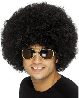 Smiffys 2x Carnaval verkleed Mega afro pruik - zwart - krullen - dames en heren - Seventies