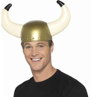 Smiffys 2x stuks gouden vikingen helmen voor volwassenen - Verkleed accessoires hoeden/hoofddeksels