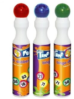 Smiffys 3x Gekleurde bingostiften - groen / blauw / rood - 43 ml - bingo stiften - spel onderdelen