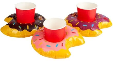 Smiffys 3x Opblaasbare blikjes houders donut 20 cm - Opblaasfiguren Multikleur