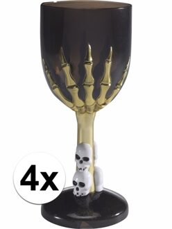 Smiffys 4x Halloween wijnglas zwart