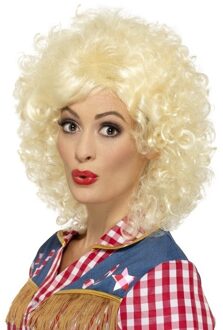 Smiffys Blonde Dolly korte carnaval verkleedpruik met krullen - voor dames
