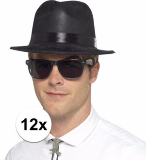 Smiffys Blues Brothers hoed - 12x - zwart - volwassenen - plastic - Carnaval verkleedhoeden