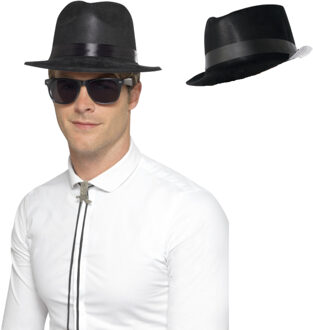 Smiffys Blues Brothers hoed - 2x - zwart - volwassenen - plastic - Carnaval verkleedhoeden