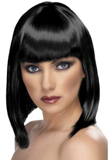 Smiffys Bobline pruik - zwart haar - dames - verkleden - carnaval - pruiken - met pony