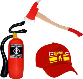 Smiffys Brandweerman verkleed set - 3 delig - voor volwassenen - cap/petje - bijl - brandblusser