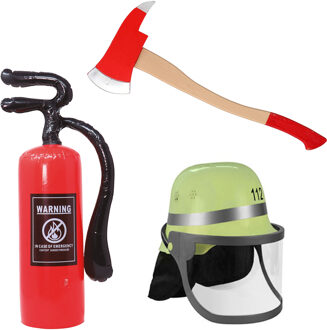 Smiffys Brandweerman verkleed set - 3 delig - voor volwassenen - helm - gereedschap