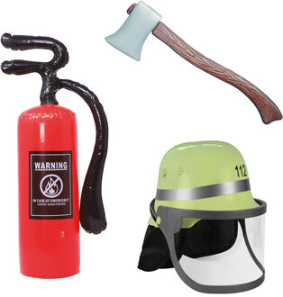 Smiffys Brandweerman verkleed set - 3 delig - voor volwassenen - helm - gereedschap