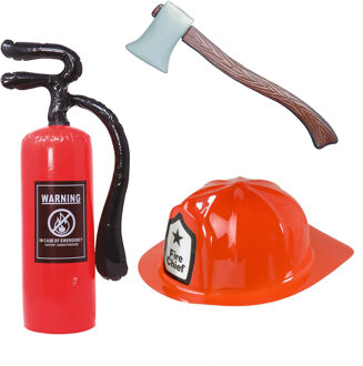 Smiffys Brandweerman verkleed set - 3 delig - voor volwassenen - helm - gereedschap