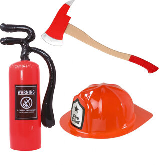 Smiffys Brandweerman verkleed set - 3 delig - voor volwassenen - helm - gereedschap