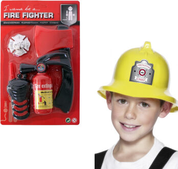 Smiffys Brandweerman verkleed set - 5 delig - voor kinderen - helm - gereedschap
