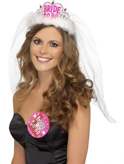 Smiffys Bride To Be tiara - met sluier - vrijgezellenfeest kroontje - dames - pre huwelijk Multi