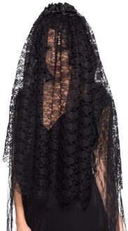Smiffys Bruidssluier verkleedaccessoire zwart - dames - 75 cm - Zombie sluier - Weduwe sluier