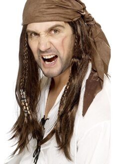 Smiffys Bruine piratenpruik met bandana voor heren