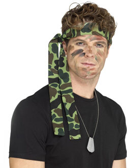 Smiffys Camouflage leger hoofdband - 150 cm - soldaat/militair thema verkleed accessoires Groen