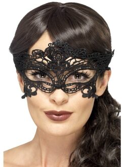 Smiffys Carnaval gemaskerd bal kanten oogmasker - zwart - voor dames