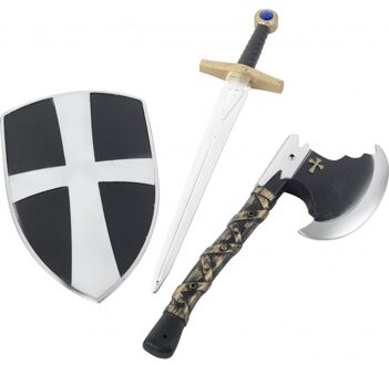 Smiffys Carnaval ridder wapens set - kinderen - plastic - zwaard/schild/bijl - verkleed speelgoed Multi