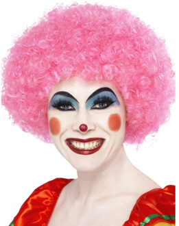 Smiffys Carnaval verkleed Afropruik groot - roze - volwassenen - krullen - clown