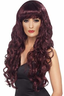 Smiffys Carnaval verkleed dames pruik - krullen bruin - lang haar - heksenpruik Mahonie bruin