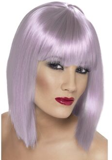 Smiffys Carnaval verkleed damespruik met pony - lila paars - half lang haar