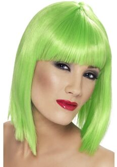 Smiffys Carnaval verkleed damespruik met pony - neon groen - half lang haar