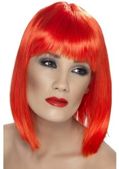 Smiffys Carnaval verkleed damespruik met pony - rood - half lang haar