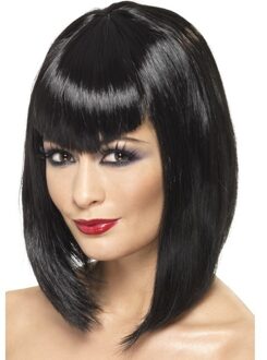 Smiffys Carnaval verkleed damespruik met pony - zwart - half lang haar