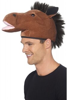 Smiffys Carnaval verkleed dierenpak hoed - Paardenhoofd - bruin - met details