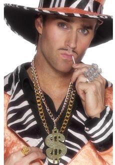 Smiffys Carnaval/verkleed dollar ketting - goud - kunststof - accessoires Pooier/pimp/gangster sieraden