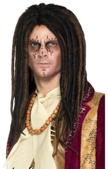 Smiffys Carnaval verkleed dreadlocks pruik voor heren - bruin - lang haar - rasta/hippie